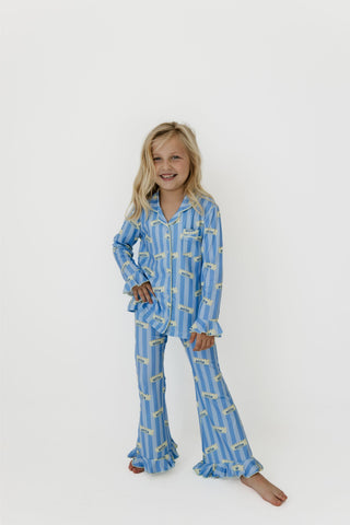 Bamboo Long Sleeve Ruffle Flare Set - Blue Stripe Butter