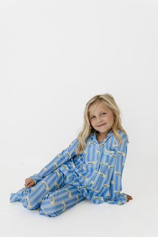 Bamboo Long Sleeve Ruffle Flare Set - Blue Stripe Butter