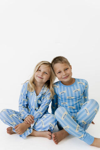 Bamboo Long Sleeve Ruffle Flare Set - Blue Stripe Butter