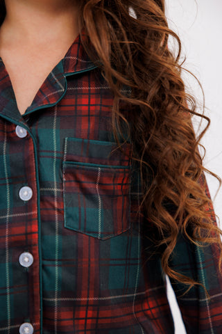 Bamboo Long Sleeve Ruffle Flare Set - Holiday Heritage Plaid
