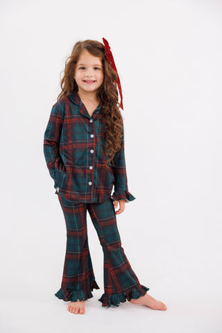 Bamboo Long Sleeve Ruffle Flare Set - Holiday Heritage Plaid