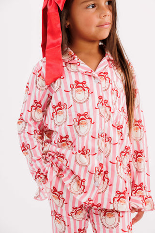 Bamboo Long Sleeve Ruffle Flare Set - Pink Santa Claus Lane
