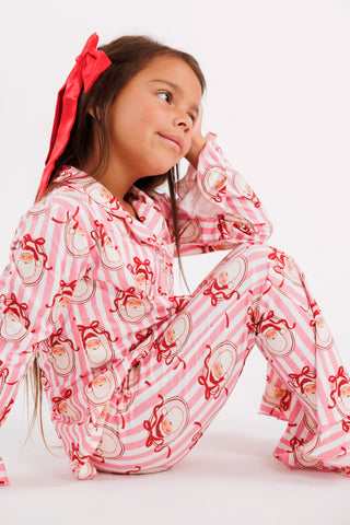 Bamboo Long Sleeve Ruffle Flare Set - Pink Santa Claus Lane