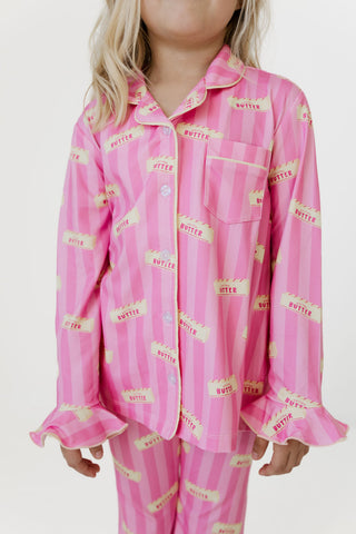 Bamboo Long Sleeve Ruffle Flare Set - Pink Stripe Butter