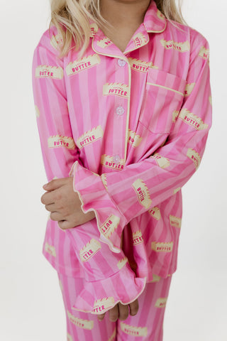 Bamboo Long Sleeve Ruffle Flare Set - Pink Stripe Butter