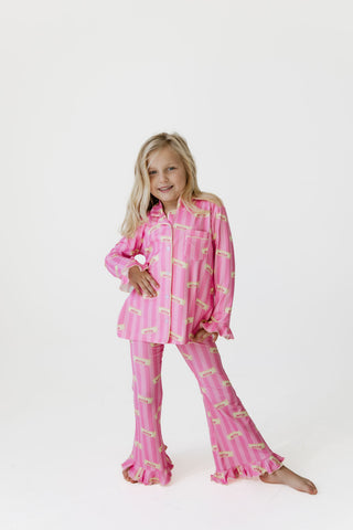 Bamboo Long Sleeve Ruffle Flare Set - Pink Stripe Butter