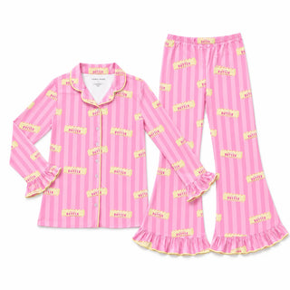 Bamboo Long Sleeve Ruffle Flare Set - Pink Stripe Butter