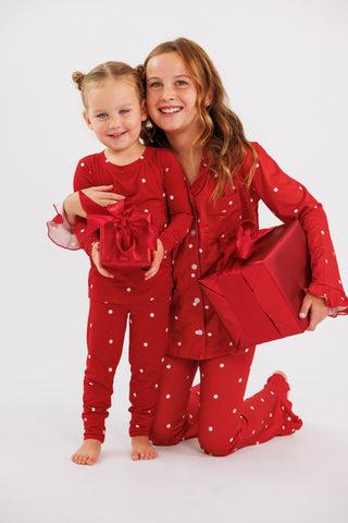 Bamboo Long Sleeve Ruffle Flare Set - Ruby Polka Dot