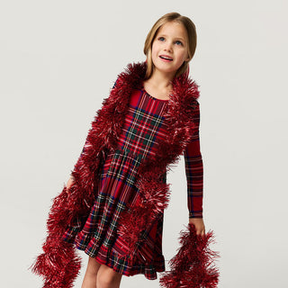 Bamboo Long Sleeve Ruffled Twirl Dress - Red Tartan Plaid Posh Peanut Size: 2T