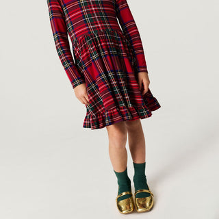 Bamboo Long Sleeve Ruffled Twirl Dress - Red Tartan Plaid Posh Peanut Size: 2T