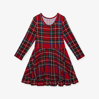 Bamboo Long Sleeve Ruffled Twirl Dress - Red Tartan Plaid Posh Peanut Size: 2T