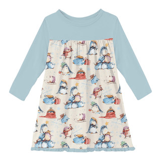 Bamboo Long Sleeve Swing Dress - Natural Silly Penguins KicKee Pants Size: 2T