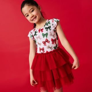 Bamboo Ruffled Tulle Dress - Christabel (Bows) Posh Peanut Size: 2T
