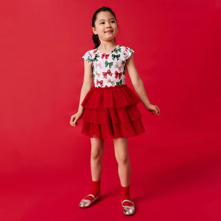 Bamboo Ruffled Tulle Dress - Christabel (Bows) Posh Peanut Size: 2T