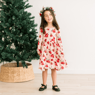 Bamboo Long Sleeve Twirl Dress with Pockets - Baby Rose Holiday Floral KicKee Pants Size: 2T