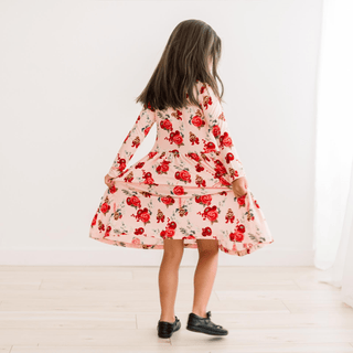 Bamboo Long Sleeve Twirl Dress with Pockets - Baby Rose Holiday Floral KicKee Pants Size: 2T