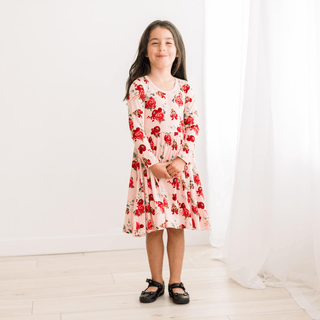 Bamboo Long Sleeve Twirl Dress with Pockets - Baby Rose Holiday Floral KicKee Pants Size: 2T