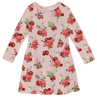 Bamboo Long Sleeve Twirl Dress with Pockets - Baby Rose Holiday Floral KicKee Pants Size: 2T