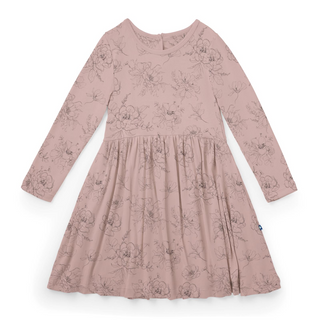 Bamboo Long Sleeve Twirl Dress with Pockets - Baby Rose Pencil Floral