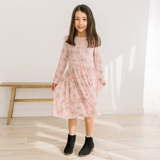 Bamboo Long Sleeve Twirl Dress with Pockets - Baby Rose Pencil Floral KicKee Pants