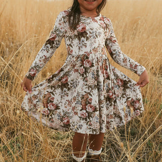 Bamboo Long Sleeve Twirl Dress - Dauphine (Floral)