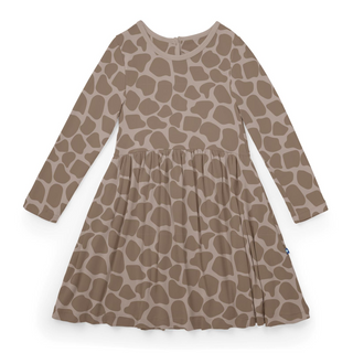 Bamboo Long Sleeve Twirl Dress with Pockets - Mushroom Giraffe Print