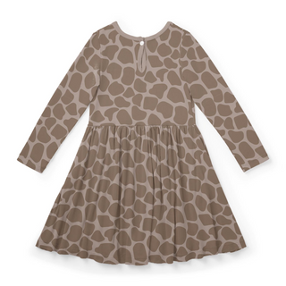 Bamboo Long Sleeve Twirl Dress with Pockets - Mushroom Giraffe Print