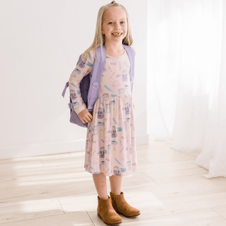 Bamboo Long Sleeve Twirl Dress with Pockets - Shrinking Violet School Girl