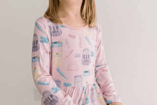 Bamboo Long Sleeve Twirl Dress with Pockets - Shrinking Violet School Girl
