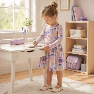 Bamboo Long Sleeve Twirl Dress with Pockets - Shrinking Violet School Girl