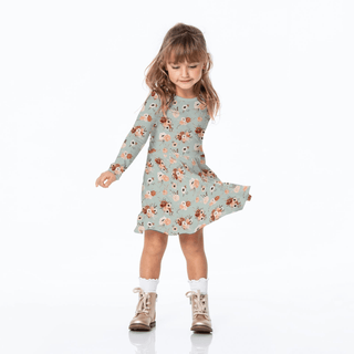 Bamboo Long Sleeve Twirl Dress with Pockets - Aloe Fall FloralKicKee PantsSize: 2T