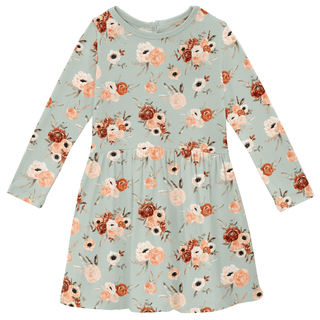 Bamboo Long Sleeve Twirl Dress with Pockets - Aloe Fall FloralKicKee PantsSize: 2T