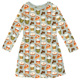 Bamboo Long Sleeve Twirl Dress with Pockets - Aloe Pumpkin SpiceKicKee PantsSize: 2T