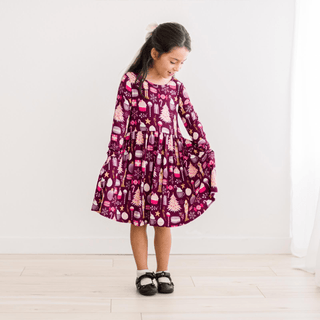 Bamboo Long Sleeve Twirl Dress with Pockets - Melody Sugar Plum KicKee Pants Size: 2T