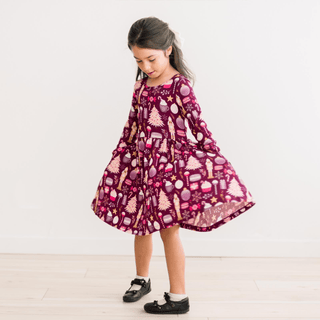 Bamboo Long Sleeve Twirl Dress with Pockets - Melody Sugar Plum KicKee Pants Size: 2T