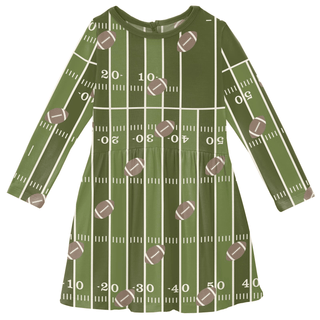 Bamboo Long Sleeve Twirl Dress with Pockets - Pesto FootballKicKee PantsSize: 2T