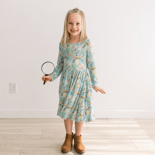 Bamboo Long Sleeve Twirl Dress with Pockets - Spring Sky Science