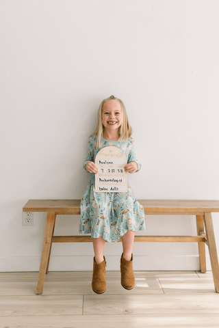 Bamboo Long Sleeve Twirl Dress with Pockets - Spring Sky Science