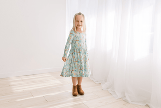 Bamboo Long Sleeve Twirl Dress with Pockets - Spring Sky Science