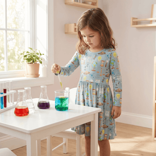 Bamboo Long Sleeve Twirl Dress with Pockets - Spring Sky Science