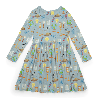 Bamboo Long Sleeve Twirl Dress with Pockets - Spring Sky Science