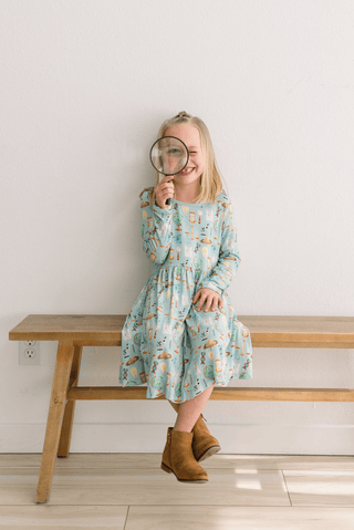Bamboo Long Sleeve Twirl Dress with Pockets - Spring Sky Science