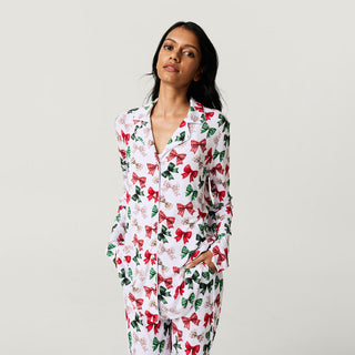 Bamboo Luxe Top & Pajama Pant Set - Christabel (Bows) Posh Peanut Size: S