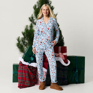 Bamboo Luxe Top & Pajama Pant Set - Christmasville Posh Peanut Size: S