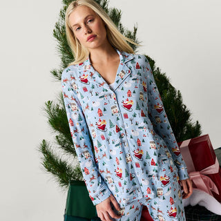 Bamboo Luxe Top & Pajama Pant Set - Christmasville Posh Peanut Size: S