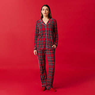 Bamboo Luxe Top & Pajama Pant Set - Red Tartan Plaid Posh Peanut Size: S