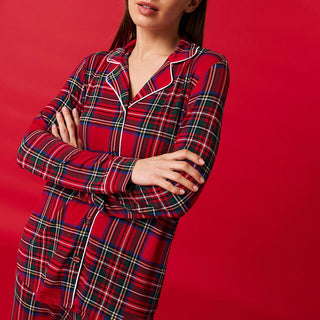Bamboo Luxe Top & Pajama Pant Set - Red Tartan Plaid Posh Peanut Size: S