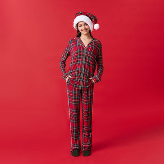 Bamboo Luxe Top & Pajama Pant Set - Red Tartan Plaid Posh Peanut Size: S