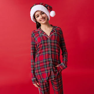 Bamboo Luxe Top & Pajama Pant Set - Red Tartan Plaid Posh Peanut Size: S