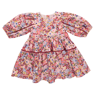 Cotton Maribelle Dress - Burgundy Sketched Floral Pink Chicken Size: 2T